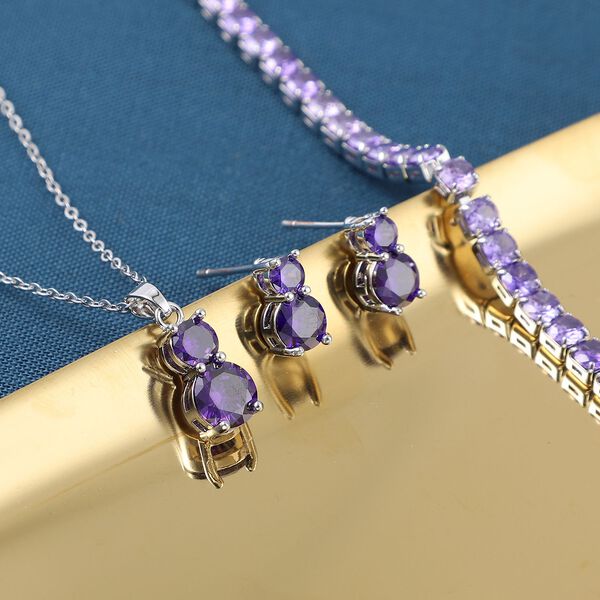 4er-Set Amethyst Zirkonia 19 cm Armband, Anh&auml;nger mit 49,5 cm Kette und Ohrringe - 17,6 Ct. image number 1