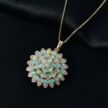 D'Joy AA Nat&uuml;rlicher, &auml;thiopischer Welo Opal, Wei&szlig;er Zirkon Schmuckset ca. 50 cm 925 Silber 750 Gelbgold Vermeil ca. 4,97 ct.