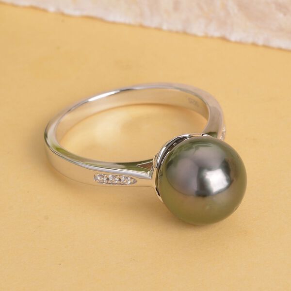 Tahiti Perle und Zirkon-Ring, 10-11mm image number 2