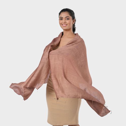 Modischer Schal aus 40% Seide und 60% Leinen, 70x200 cm, Beige image number 1