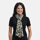 Bedruckter Seidenschal, Gr&ouml;&szlig;e 50 x 180 cm, Rosenquarz Edelstein Schl&uuml;sselanh&auml;nger mit Geschenkbox, schwarz und creme