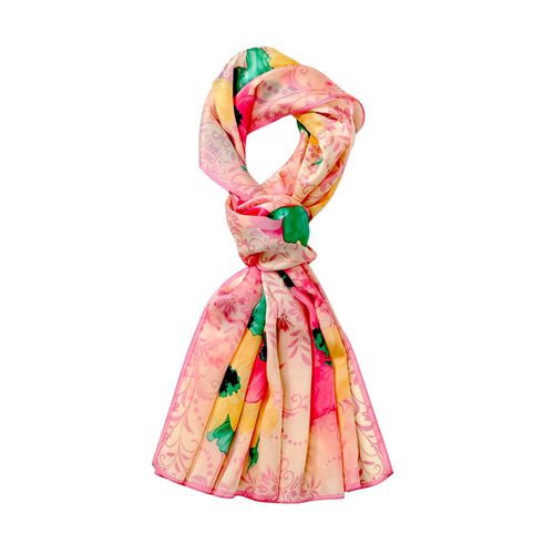 LA MAREY - 100% Maulbeeren-Seidenschal, Chiffon, 55x170 cm, mehrfarbiges florales Muster image number 0