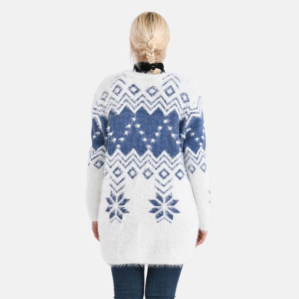 Cardigan mit abstraktem Blumenmuster und Taschen, One Size, Länge 78 cm, Blau image number 3