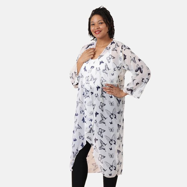 Chiffon Cardigan, One Size, Schmetterling Muster, Wei&szlig; und Dunkelblau image number 3