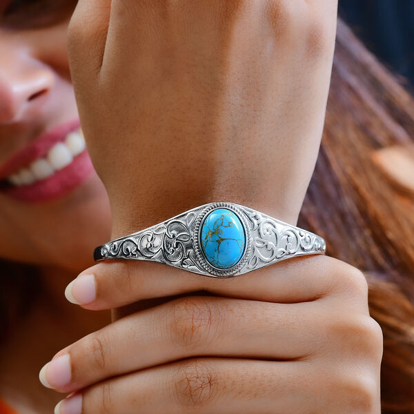 Blauer T&uuml;rkis Armreif ca. 19 cm Edelstahl ca. 11.16 ct image number 3