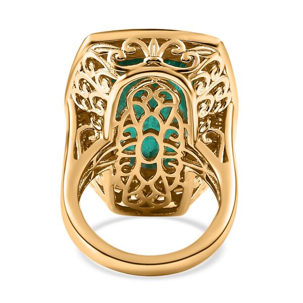 Smaragd-Quarz-Triplette, wei&szlig;er Zirkon Ring, 925 Silber Gelbgold Vermeil (Gr&ouml;&szlig;e 17.00) ca. 16.82 ct image number 6