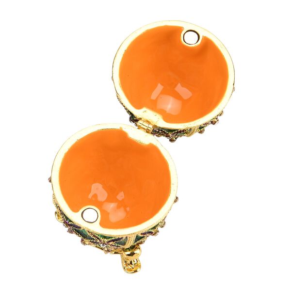 Handgemachte Ei-förmige Schmuckdose mit Blumenverzierung, aus Metall und Kristall, magnetischer Verschluss, 4x7 cm, Grün image number 5