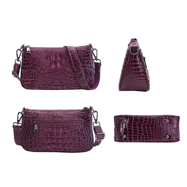 Schultertasche aus 100% echtem Leder mit Kroko-Pr&auml;gung, Lila&nbsp; image number 4