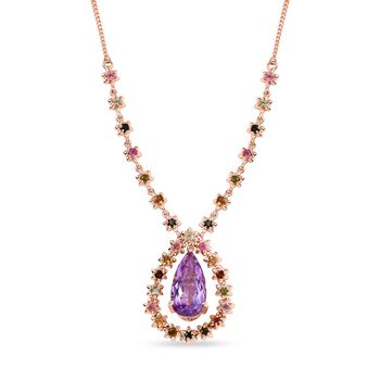 Rose De France Amethyst, mehrfarbige-Turmalin Halskette, ca. 45 cm, 925 Silber ros&eacute;vergoldet, ca. 10.77 ct
