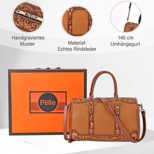 Grand Pelle  - Echtleder Umh&auml;ngetasche, 34,5x15x21 cm, hellbraun image number 3