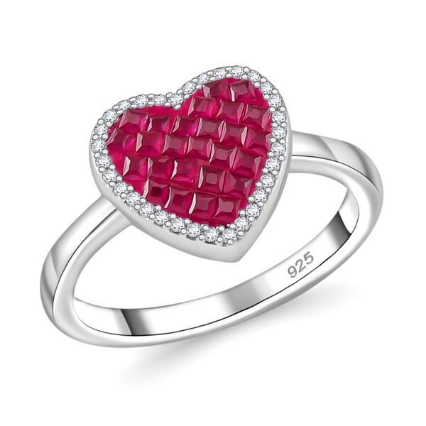 Rubin-Farbe und weißer Herz Zirkonia Ring image number 0