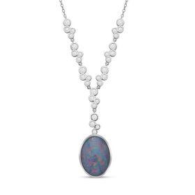 Boulder Opal Triplett und Zirkon Halskette, 45 cm - 8,29 ct.