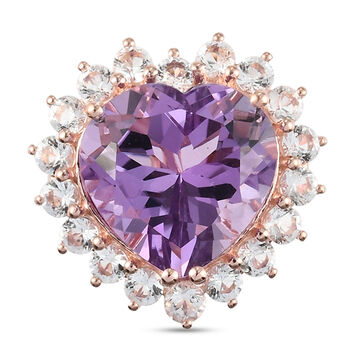 Rose De France Amethyst und Wei&szlig;er Topas-Ring, 925 Silber ros&eacute;vergoldet (Gr&ouml;&szlig;e 16.00) ca. 15,00 ct