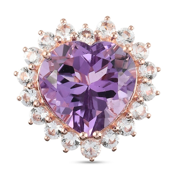 Rose De France Amethyst und Wei&szlig;er Topas Ring 925 Silber ros&eacute;vergoldet  ca. 15,00 ct