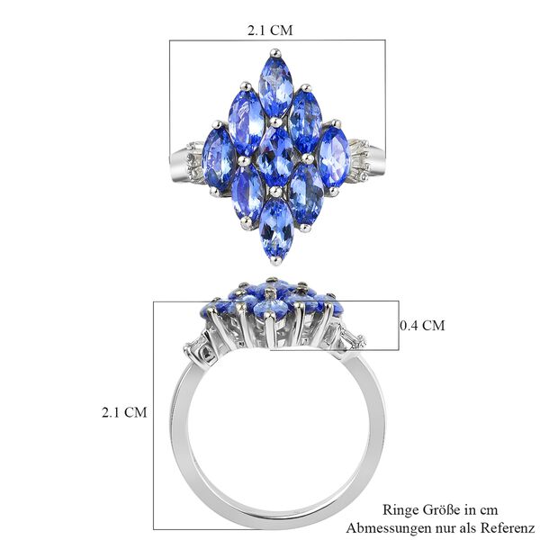 AA Tansanit und Diamant Cluster Ring 925 Silber Platin-&Uuml;berzug image number 7