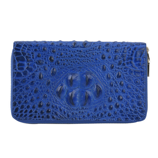 Clutch aus 100% echtem Leder mit Kroko-Pr&auml;gung, Gr&ouml;&szlig;e 20x5x12 cm, Kobaltblau