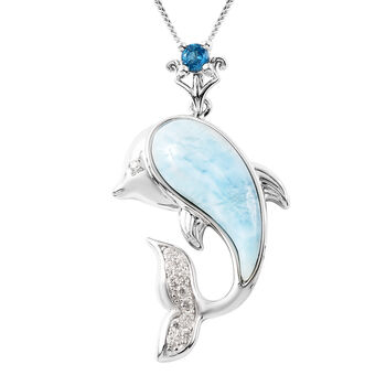 Larimar Delfin Anh&auml;nger mit Kette ca. 45 cm 925 Silber 3.69 ct