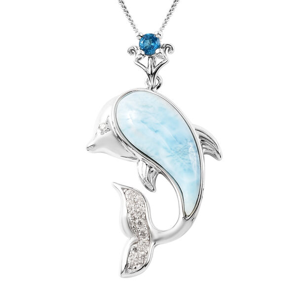 Larimar Delfin Anh&auml;nger mit Kette ca. 45 cm 925 Silber 3.69 ct