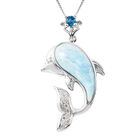 Larimar Delfin Anhänger mit Kette ca. 45 cm 925 Silber 3.69 ct