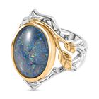 Boulder Opal Triplette Ring 925 Silber Zweifarbige Beschichtung (Größe 19.00) ca. 4,79 ct