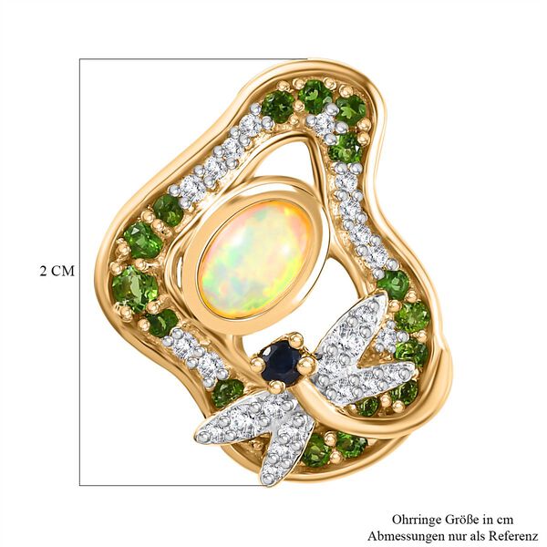 GP Italian Garden Kollektion - AA äthiopische Welo Opal, Kanchanaburi blaue Saphir, Zirkon und Chromdiopsid-Ohrringe - 2,20 ct. image number 3
