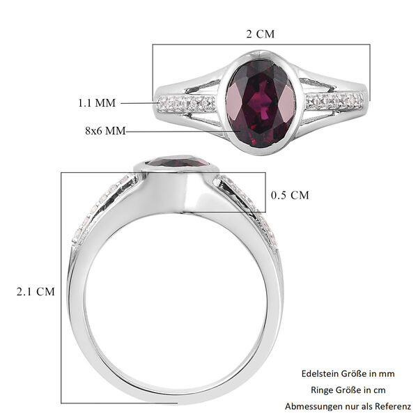 Rhodolith Granat und Zirkon Ring 925 Silber Platin-Überzug image number 6