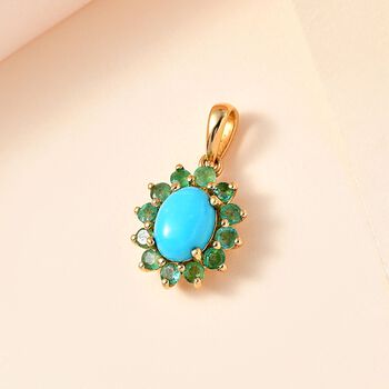 AA Sleeping Beauty T&uuml;rkis, Kagem Sambischer Smaragd Anh&auml;nger 925 Silber 750 Gelbgold Vermeil ca. 1.61 ct