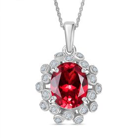 D'Joy Lab Created Padparadscha-Saphir, Weißer Zirkon Schmuckset ca. 50 cm 925 Silber rhodiniert ca. 3,85 ct.