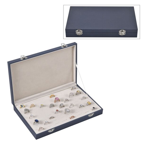 Moderne Ringschatulle aus Kunstleder mit zwei Verschl&uuml;ssen, 29x18.5x4cm, Blau