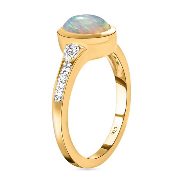 Nat&uuml;rlicher, &auml;thiopischer Opal und wei&szlig;er Zirkon-Ring, 925 Silber vergoldet  ca. 0,95 ct image number 5