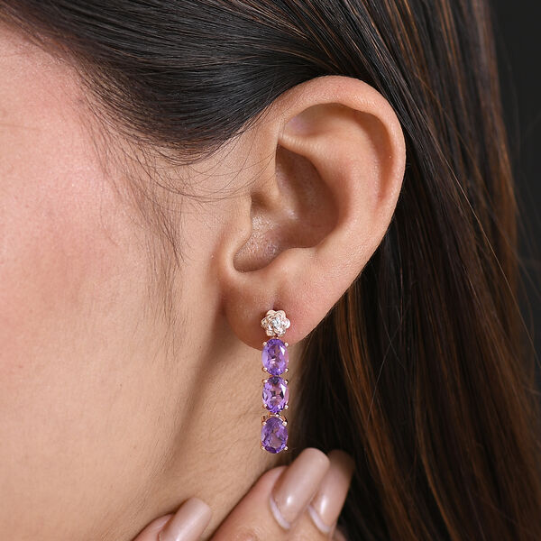 GP - AAA Rose De France Amethyst, Wei&szlig;er Zirkon Ohrringe 925 Silber 750 Ros&eacute;gold Vermeil ca. 4,85 ct. image number 3