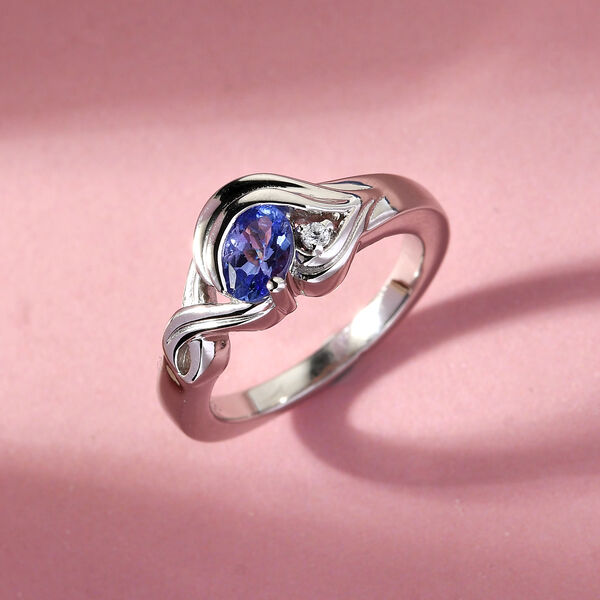 Tansanit und Zirkon Ring 925 Silber platiniert  ca. 0,53 ct image number 2