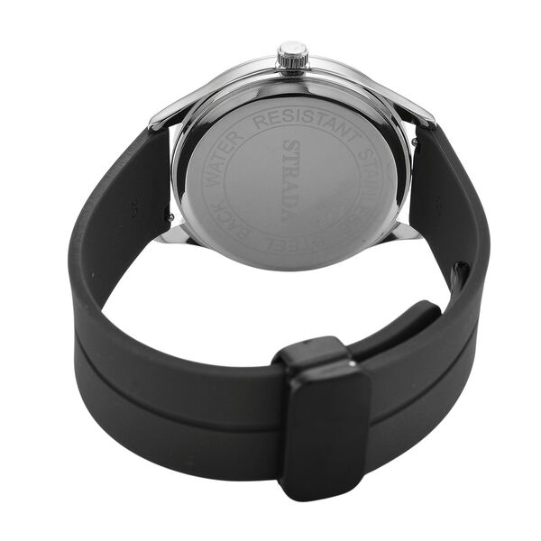 STRADA - Uhr mit japanischem Uhrwerk, silbernem Gehäuse und schwarzem Silikonarmband image number 6