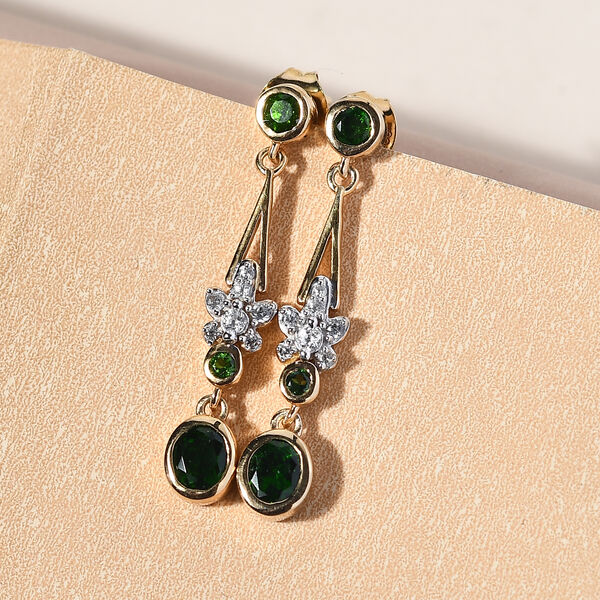 Nat&uuml;rlicher Chromdiopsid Ohrh&auml;nger 925 Silber vergoldet ca. 1,98 ct&nbsp; image number 2