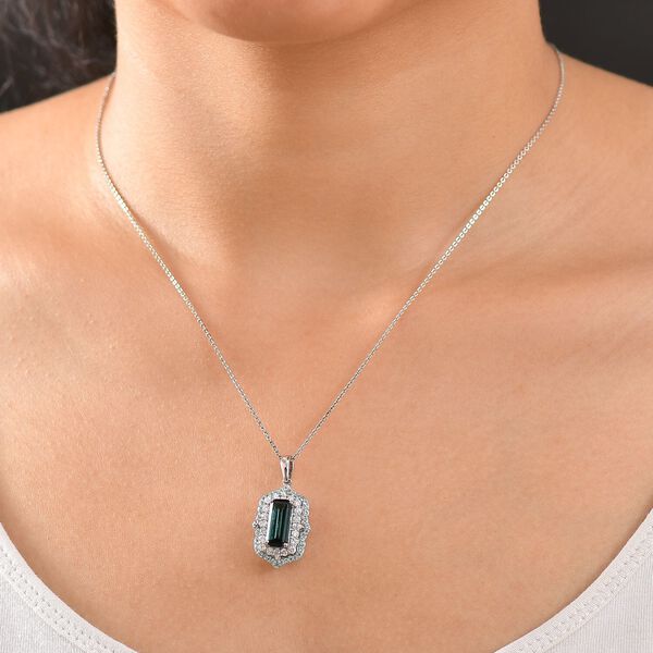 RHAPSODY zertifiziert und gepr&uuml;ft AAAA Indigolith, Paraiba Turmalin und VS-EF Diamant Anh&auml;nger mit 45cm Kette in 950 Platin - 3,46  ct. image number 2