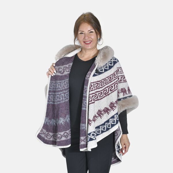 LA MAREY - Kunstfell Poncho mit Kapuze, One Size, 80x110cm, Wei&szlig; image number 6