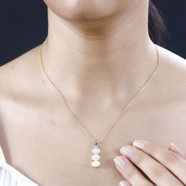 AA Natürlicher, äthiopischer Welo Opal, Weißer Diamant Anhänger 925 Silber 750 Gelbgold Vermeil ca. 2.34 ct image number 4