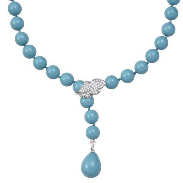 Sleeping Beauty t&uuml;rkisfarbene 10mm Muschelkernperle und wei&szlig;e Zirkonia 60cm Halskette