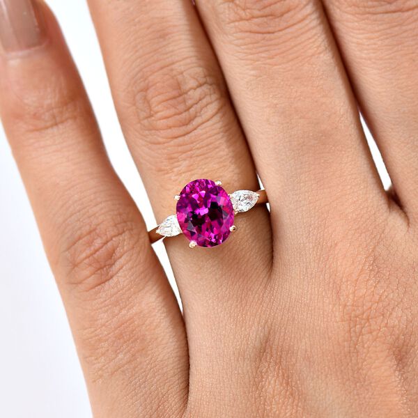 AAA Lab Created rown Rosa Saphir, Lab Grown Diamant Ring 925 Silber 750 Roségold Vermeil (Größe 20.00) ca. 4.26 ct image number 3