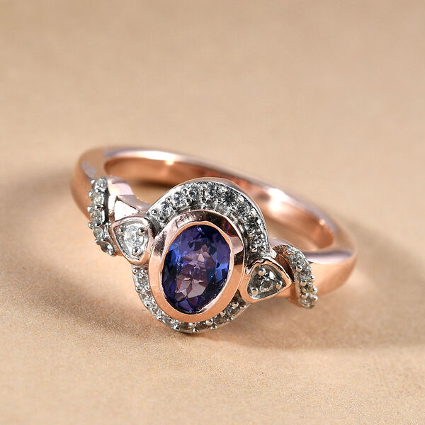 Tansanit und Zirkon-Ring, 925 Silber ros&eacute;vergoldet  ca. 0,87 ct image number 2