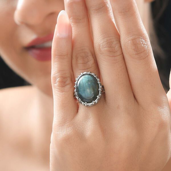 Labradorit Ring, Edelstahl, (Gr&ouml;&szlig;e 17.00) ca. 13.23 ct image number 3