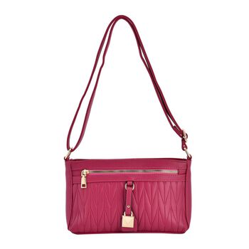 Schultertasche aus Kunstleder, mit mehreren F&auml;chern, 120 cm langem Riemen, 25x16x7 cm, Fuchsia