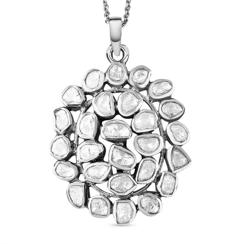 Handgearbeiteter Polki-Diamant-Anhänger mit Kette, 925 Silber platiniert ca. 1,00 ct image number 0