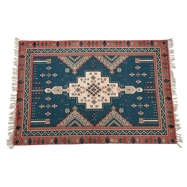 Handgewebter bedruckter Läufer aus 100 % Baumwolle, 180x120 cm, Dunkelblau und Rot image number 2