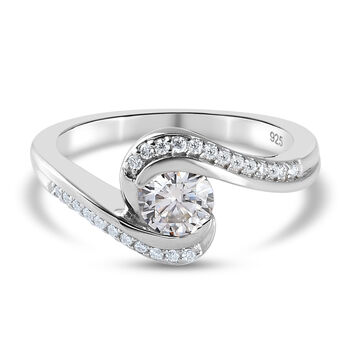 88 Facetten Moissanit Bypass Ring 925 Silber platiniert (Gr&ouml;&szlig;e 16.00) ca. 0,57 ct