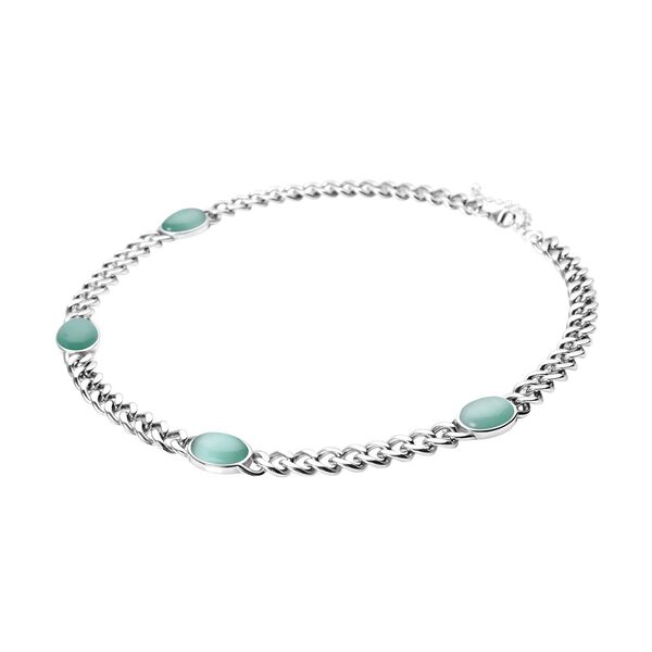 K&uuml;nstliche, gr&uuml;ne Katzenauge Halskette, ca. 50 cm, Edelstahl ca. 25,00 ct image number 3