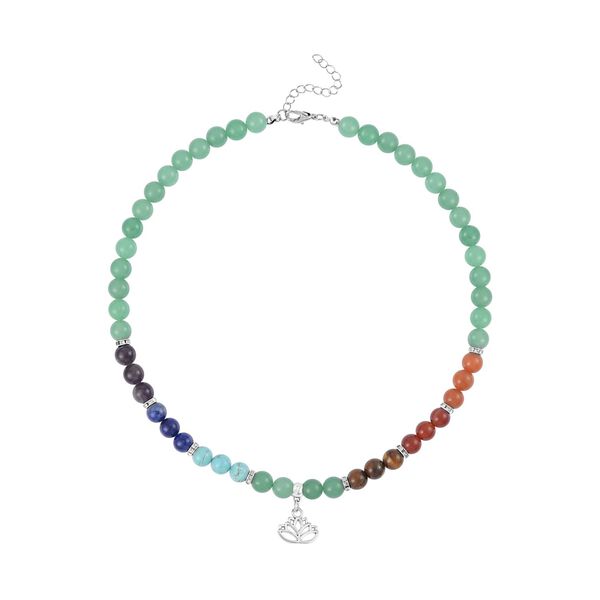 2er Set - Lotusblüten Anhänger Set mit Mehrfarbigen und Grüner Aventurin Edelsteinperlen Halskette und Armband image number 3