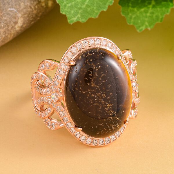 Gelbes Tigerauge, wei&szlig;er Zirkon Ring, Messing (Gr&ouml;&szlig;e 16.00) ca. 13,05 ct image number 2