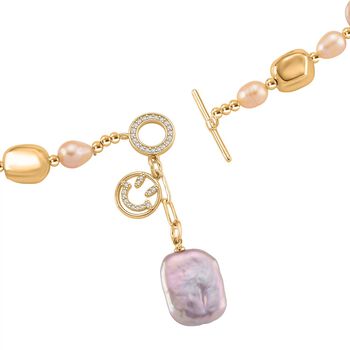 Mehrfarbige Keshi Perle, Pfirsich-S&uuml;&szlig;wasser Perle Halskette, ca. 50 cm, Nickelfreies Messing Ros&eacute;gold Vermeil