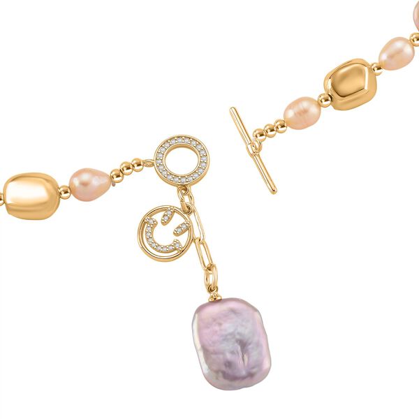 Mehrfarbige Keshi Perle, Pfirsich-Süßwasser Perle Halskette, ca. 50 cm, Nickelfreies Messing Roségold Vermeil image number 4